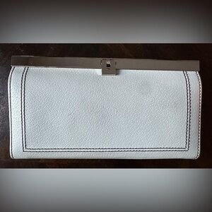 White Vegan Leather Wallet with Silver Metal Trim and Clasp